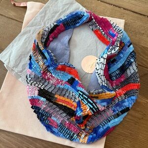 Mignonne Gavigan beautiful multicolor scarf necklace.
